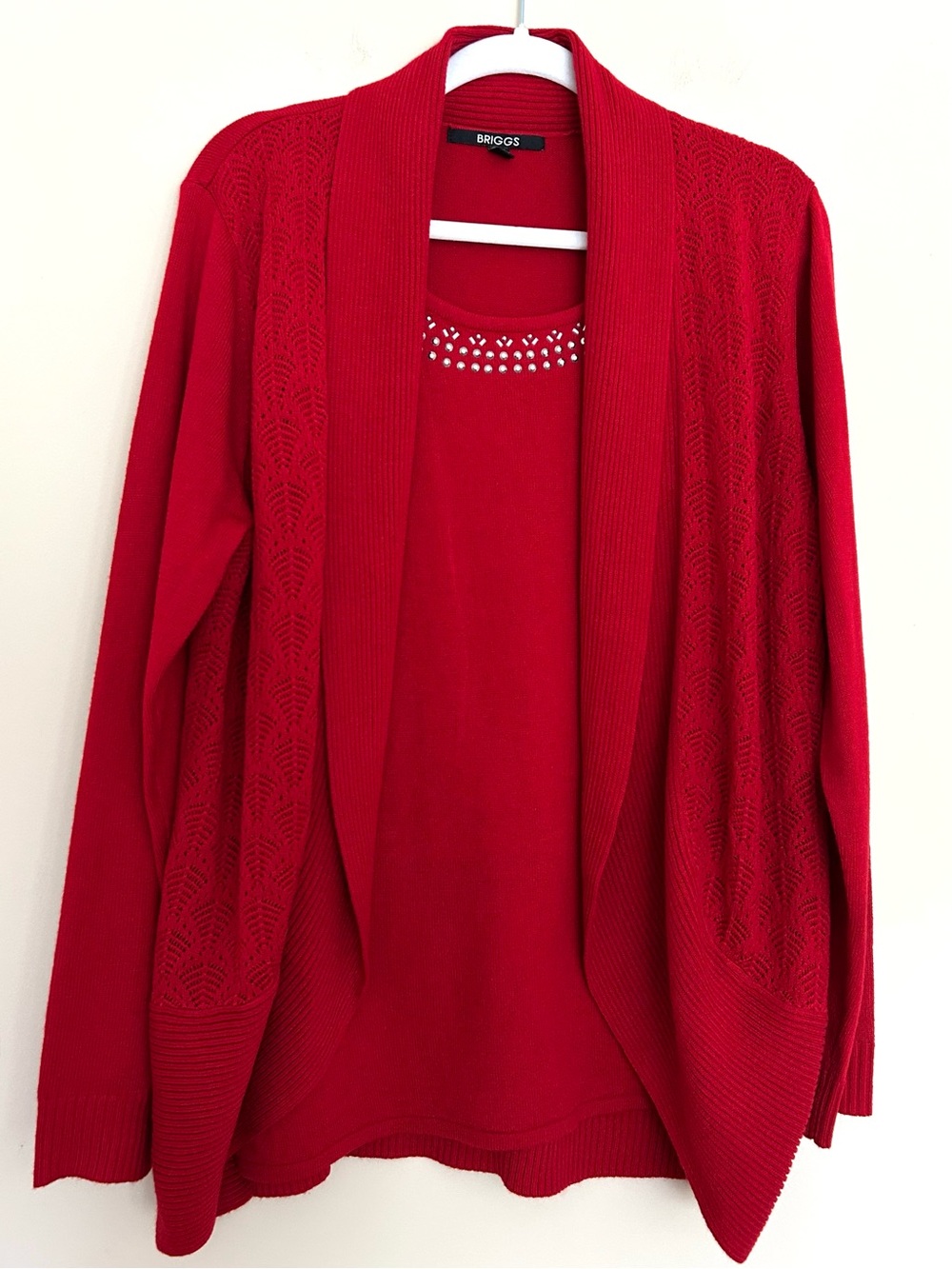 Briggs New York Women’s Red Sweater with Attached Open Front Cardigan